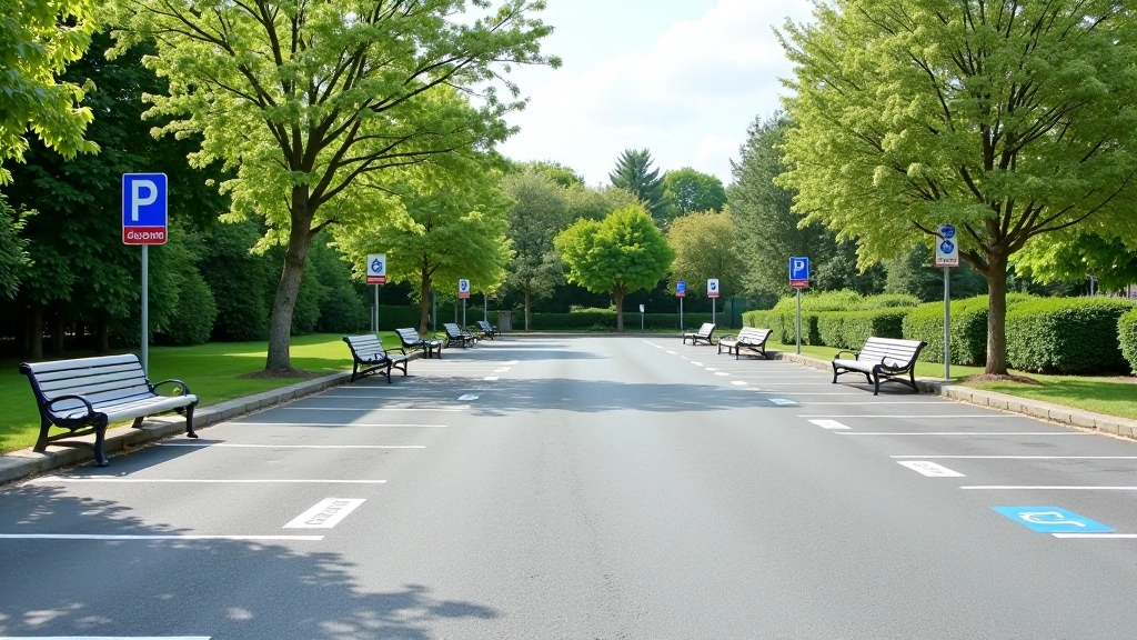 Accessible parking area at Killarney Park with clearly marked spaces and flat entry pathways
