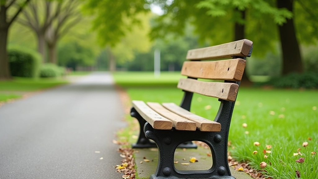 Comfortable wooden bench along paved park path with scenic views and accessibility features