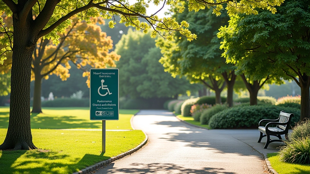 Main entrance to Killarney Park showing accessible facilities and clear signage for visitor orientation