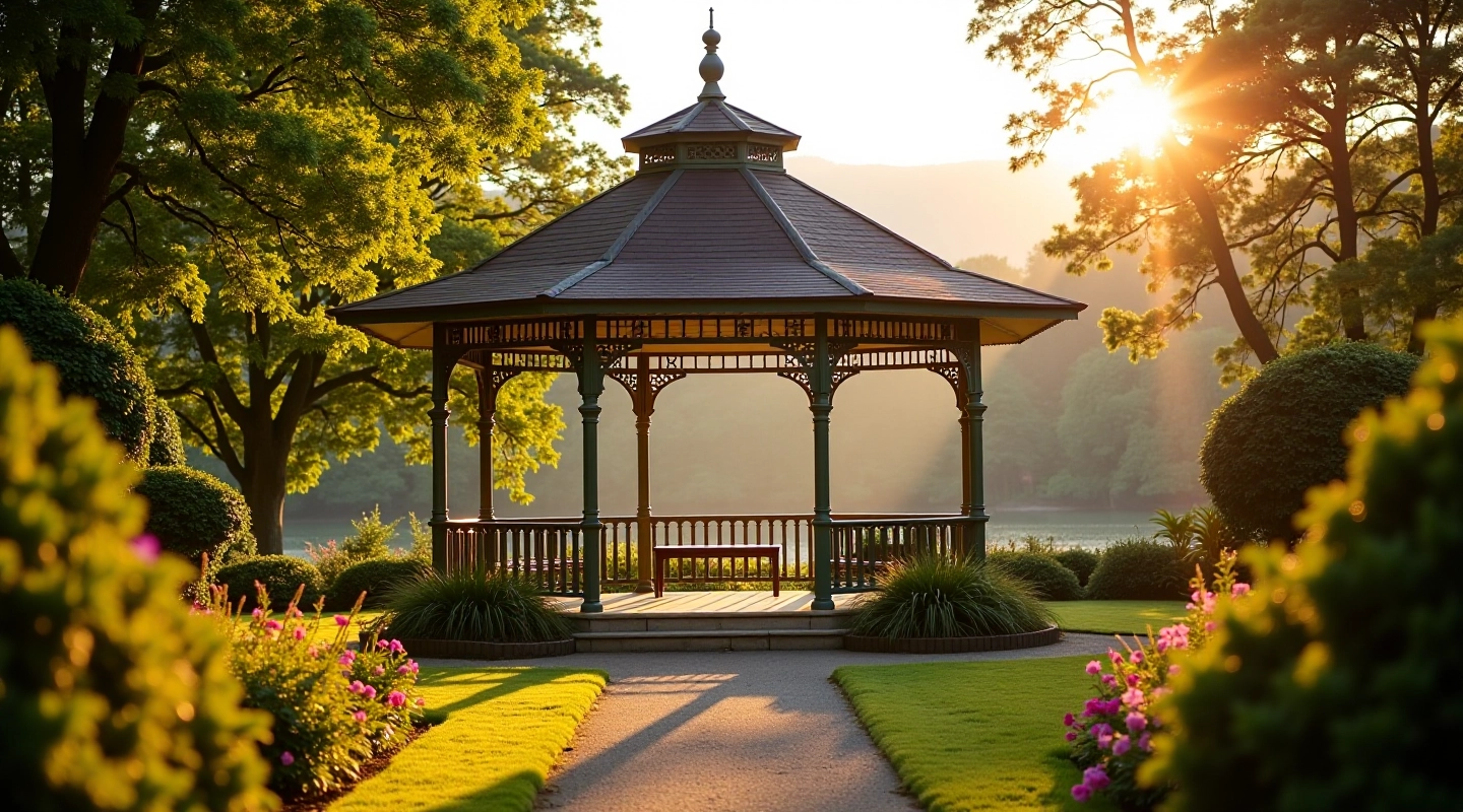 Historic Victorian bandstand surrounded by lush gardens in Killarney park